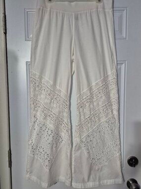 Wide leg pants Boho..96 cotton .Size Med. by Mindset. White.